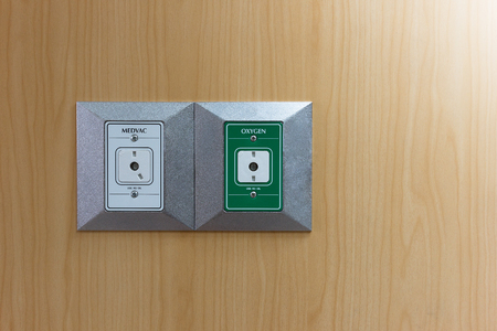 Medical oxygen air and vacuum equipment panel in luxury sick room at hospital.の写真素材