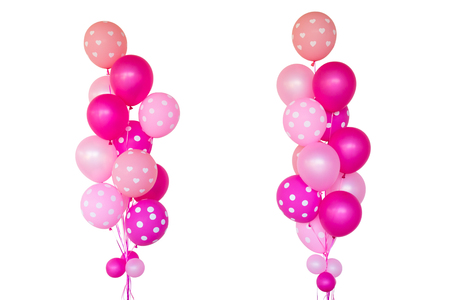 Fantasy pink balloons for surprise propose marry, on white background.の写真素材