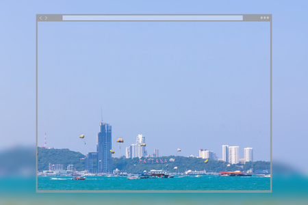 Web site page design concept, cityscape and landscape on blue sky background, Pattaya, Chonburi, Thailand.のeditorial素材