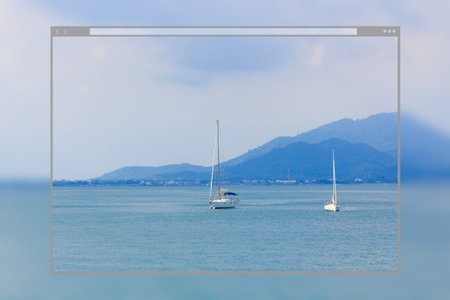 Web site page design concept, yacht ships in the sea, Ko Samet Rayong Thailand.