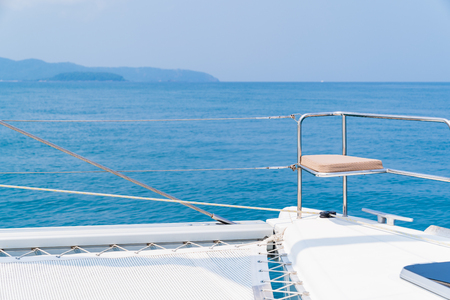 Luxury seat sea view in yacht on blue sky sunset light background, vacation holidays concept yachts in the sea, luxury summer cruise.の写真素材
