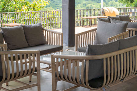 Relax corner with modern sofa on rooftop luxury coffee cafe shop.の写真素材