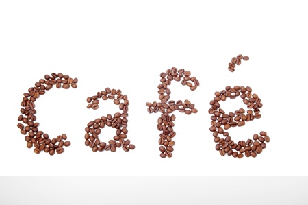 cafe sign made of coffee beansの写真素材