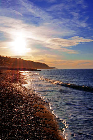 Colorful dawn over the sea. Nature composition. Black seaの写真素材