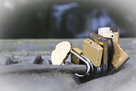 The padlocks of love on the bridgeの写真素材