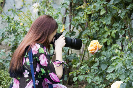 The girl the photographer photographing a roseの写真素材
