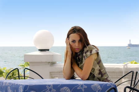 Portrait of the beautiful girl in cafeの写真素材