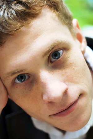 Portrait of the reflected young manの写真素材