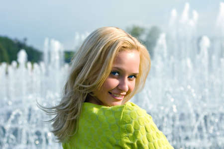Portrait of the girl having a rest in the summer in parkの写真素材