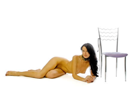 Naked woman isolated on whiteの写真素材