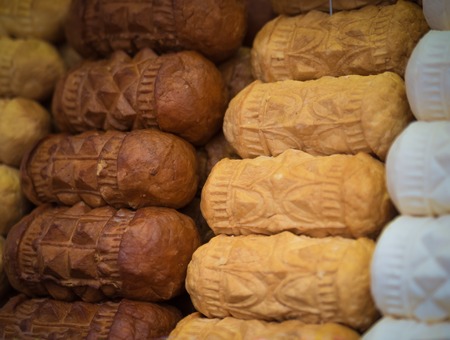 Traditional polish smoked cheese oscypek in Zakopane, Polandの写真素材