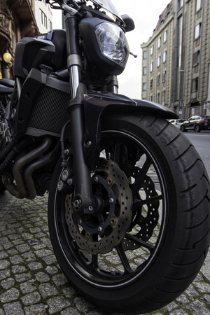 black powerful motorcycle on the street in Berlin, Germany September 2017のeditorial素材