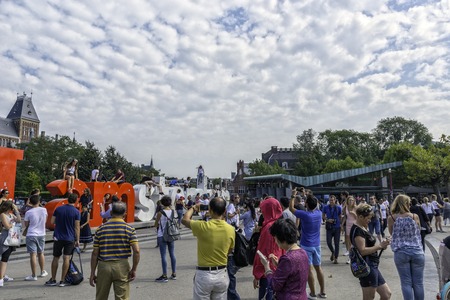 art object from the letters I Amsterdam on the square in front of the museum Amsterdam Netherlands September 2017のeditorial素材
