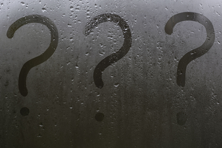 Question marks on the sweaty glass in the autumnの写真素材