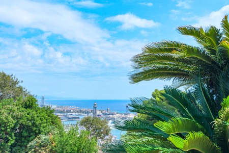 A view of the port of Barcelona from Montjuic. Catalonia Spain.の写真素材
