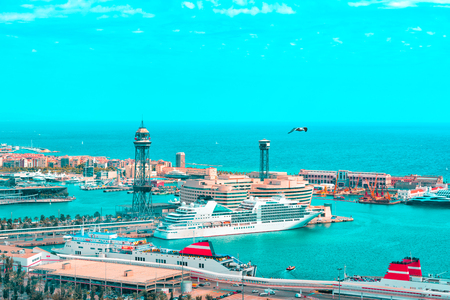 A view of the port of Barcelona from Montjuic. Catalonia Spain.の写真素材