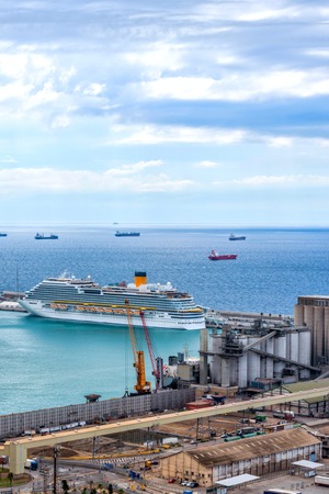 A view of the port of Barcelona from Montjuic. Catalonia Spain.の写真素材