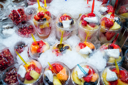Europe, Catalonia, Spain. Fresh fruit market in Barcelona.の写真素材