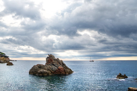 Storming at sea in Spain Catalonia Lloret de Mar.の写真素材