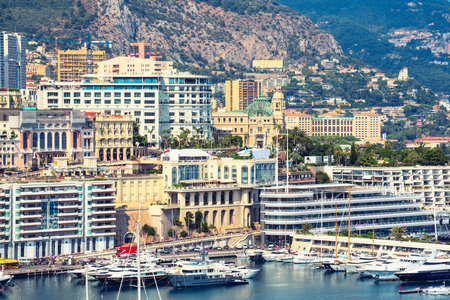 Monte Carlo district of Monaco is vit for apartments and yachts.の写真素材