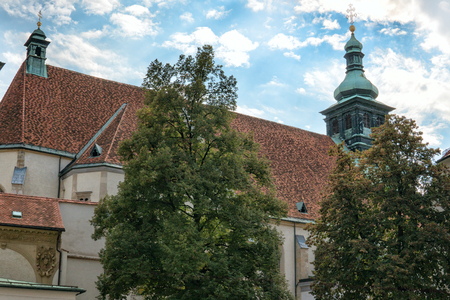 Graz. Austria. View of the Church of St. Catherine and the Church tower in Graz.の写真素材