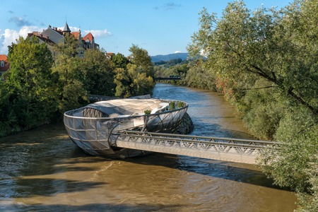 AUSTRIAN. Graz September 2018: the  cafe on the river Mur in Grazのeditorial素材