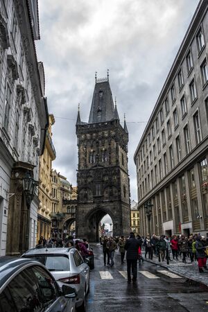 Prague, Czech Republic September 2018: Powder tower Viewのeditorial素材