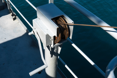 Mooring winch at the stern of a military vesselの写真素材