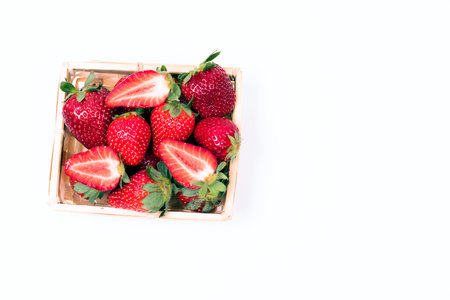 Fresh large strawberries on a light backgroundの写真素材