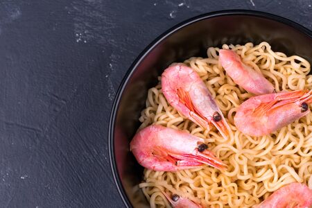 shrimp noodles on a plate. Close up.の写真素材