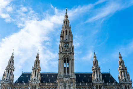Viennas Town Hall (Rathaus) against the blue sky. Vienna. Austriaの写真素材