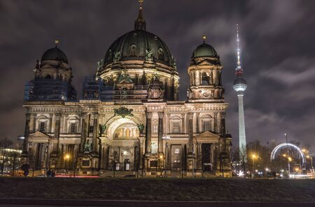 Germany. Cathedral on Museum island in Berlin at nightの写真素材