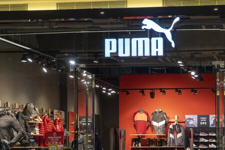 Minsk Belarus October 2019. Puma brand store in a major shopping center. illustrative editorialのeditorial素材