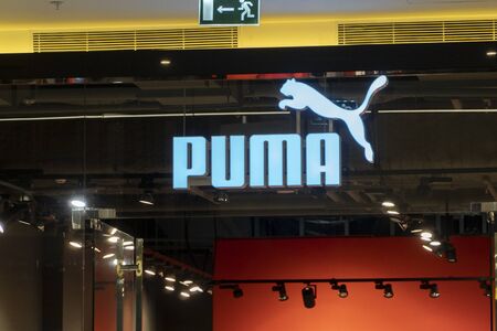 Minsk Belarus October 2019. Puma brand store in a major shopping center. illustrative editorialのeditorial素材