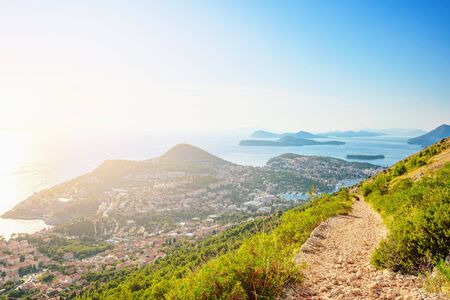 Croatia. Dalmatia. View of Dubrovnik coast and Adriatic sea from the mountainの写真素材
