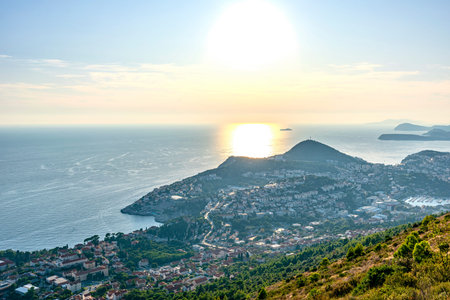 Croatia. Dalmatia. View of Dubrovnik coast and Adriatic sea from the mountainの写真素材
