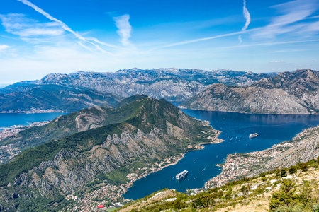 Amazing view of the mountains and the sea in the Bay of Kotor.