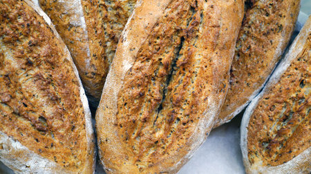 fresh bread in the store close-up. background.