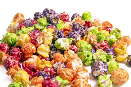 sweet multicolored popcorn close up.の写真素材