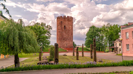 Kamenets Tower. Belaya Vezha. White Tower in the town of Kamenets, June 2020 Belarusのeditorial素材