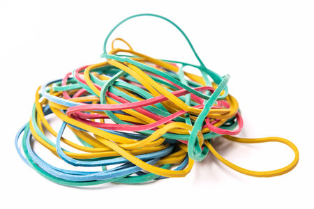 multi colored rubber band on white background