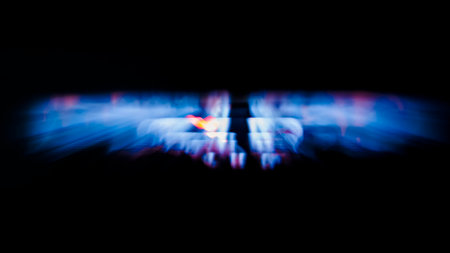 blue gas flame. burning gas in the dark. heat symbol.の写真素材