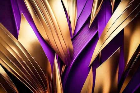 abstract background of 3d gold and purple lines. Generative AI.の写真素材