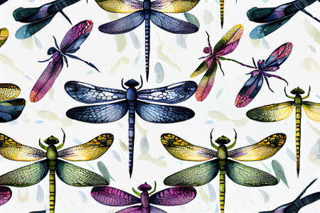 Watercolor set. illustration top view of dragonflies on white background. Generative AI.の写真素材