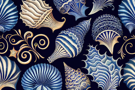 illustration top view set of seashells. Generative AI.の写真素材