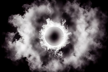 realistic smoke appears from the center on a black background. Generative AI.
