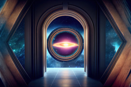 galaxy view from spaceship. Generative AI.の写真素材