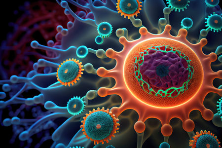 viruses super macro. medical background 3d illustration. Generative AI.