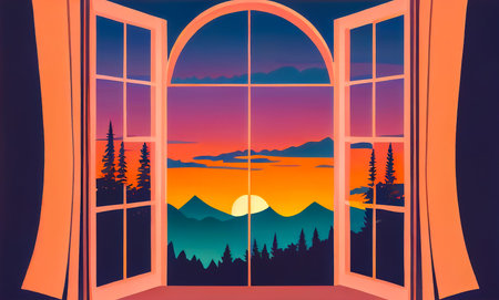 sunset view illustration. Generative AI.