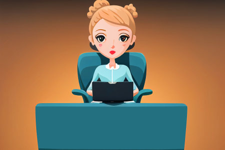 illustration minimalism girl with a laptop. Generative AI.の写真素材